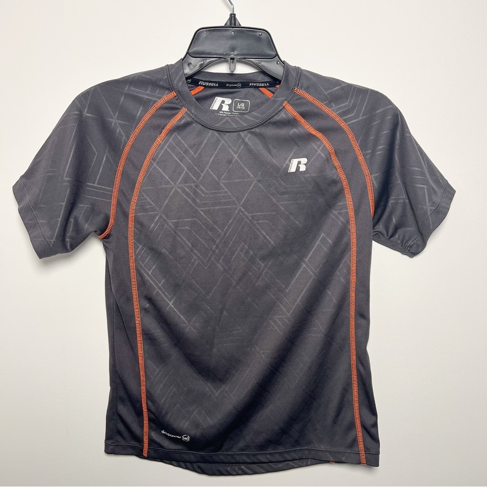 Russell Athletic Dry-Power Tee Shirt Youth Large Activewear Gray Orange